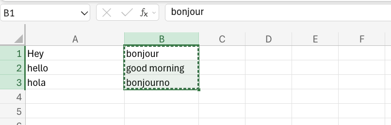 Excel Copy Function example