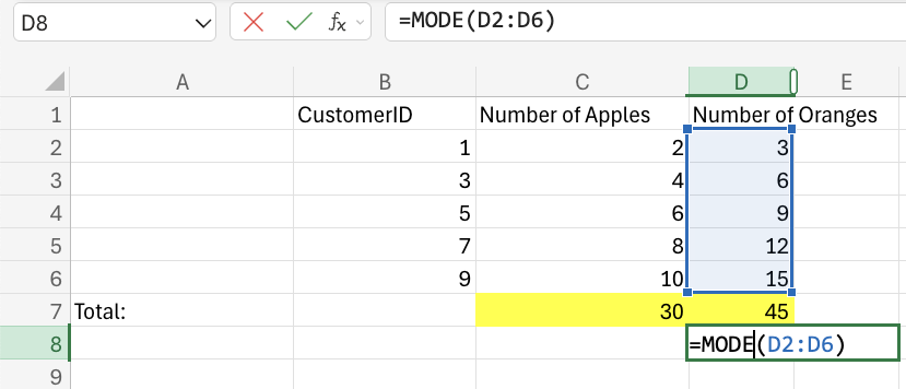 Excel Mode example