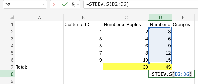 Excel STDEV.S example