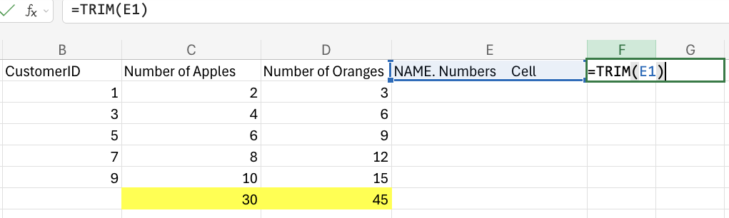 Excel Trim example