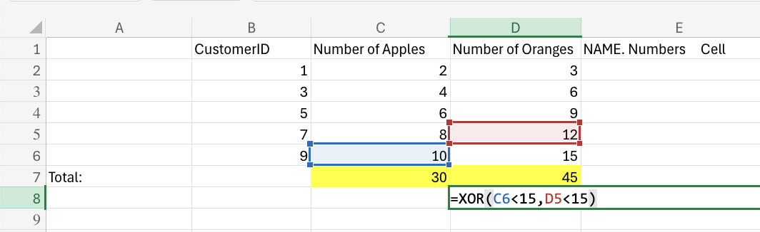 Excel XOR example