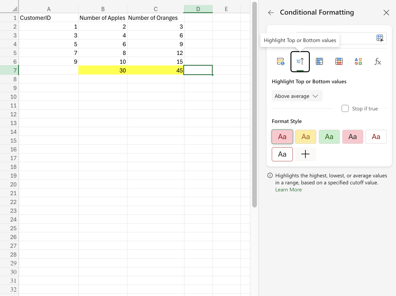 Above/Below Average example