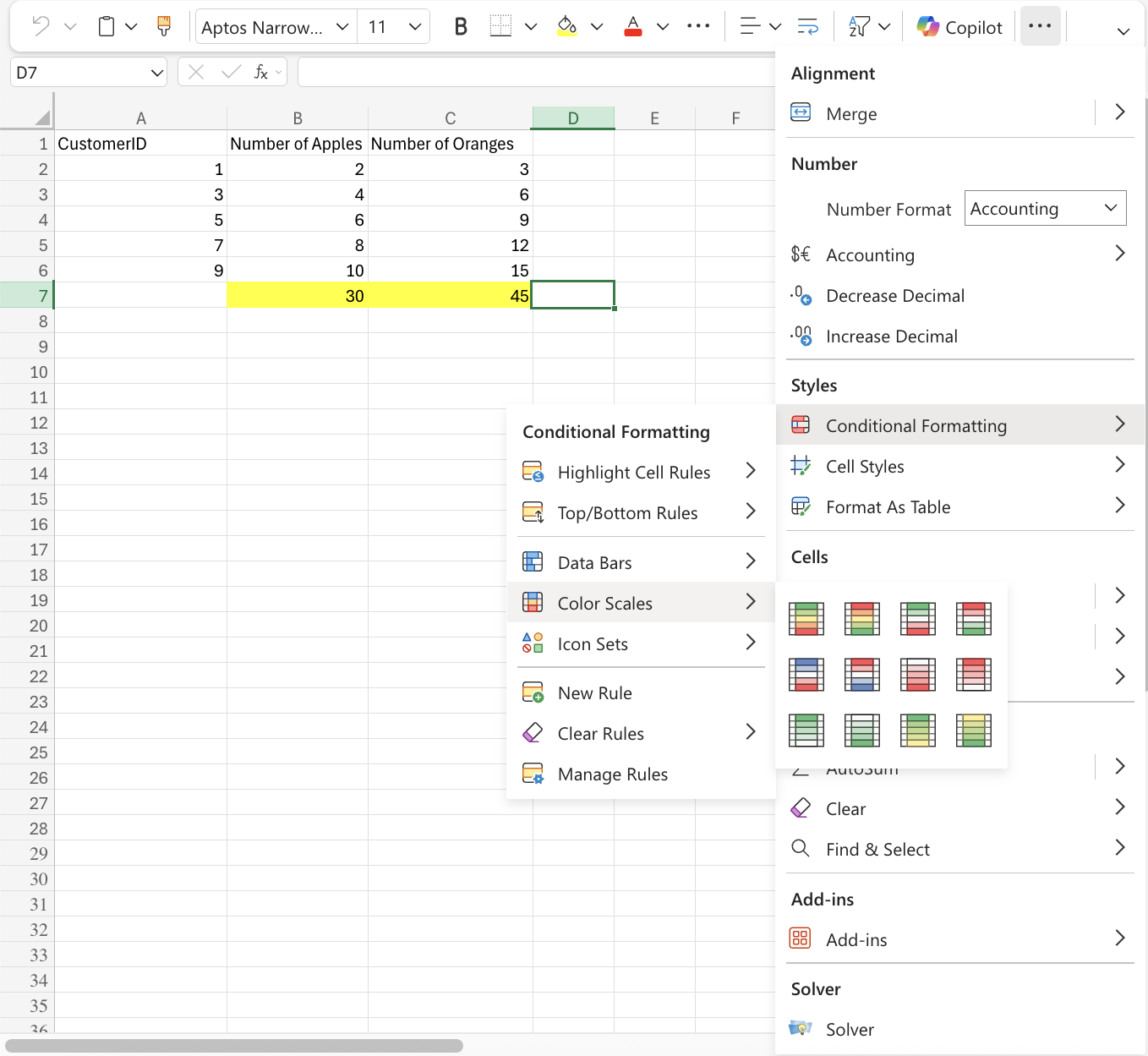 Excel Color Scales example
