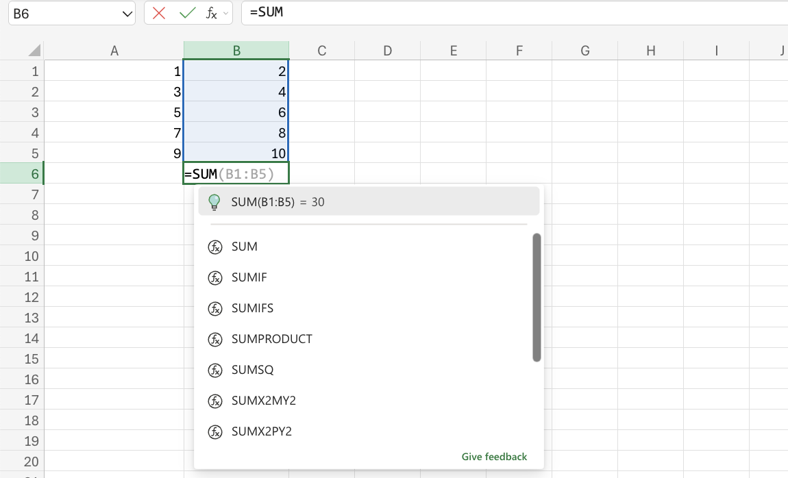 Excel Creating a Formula example