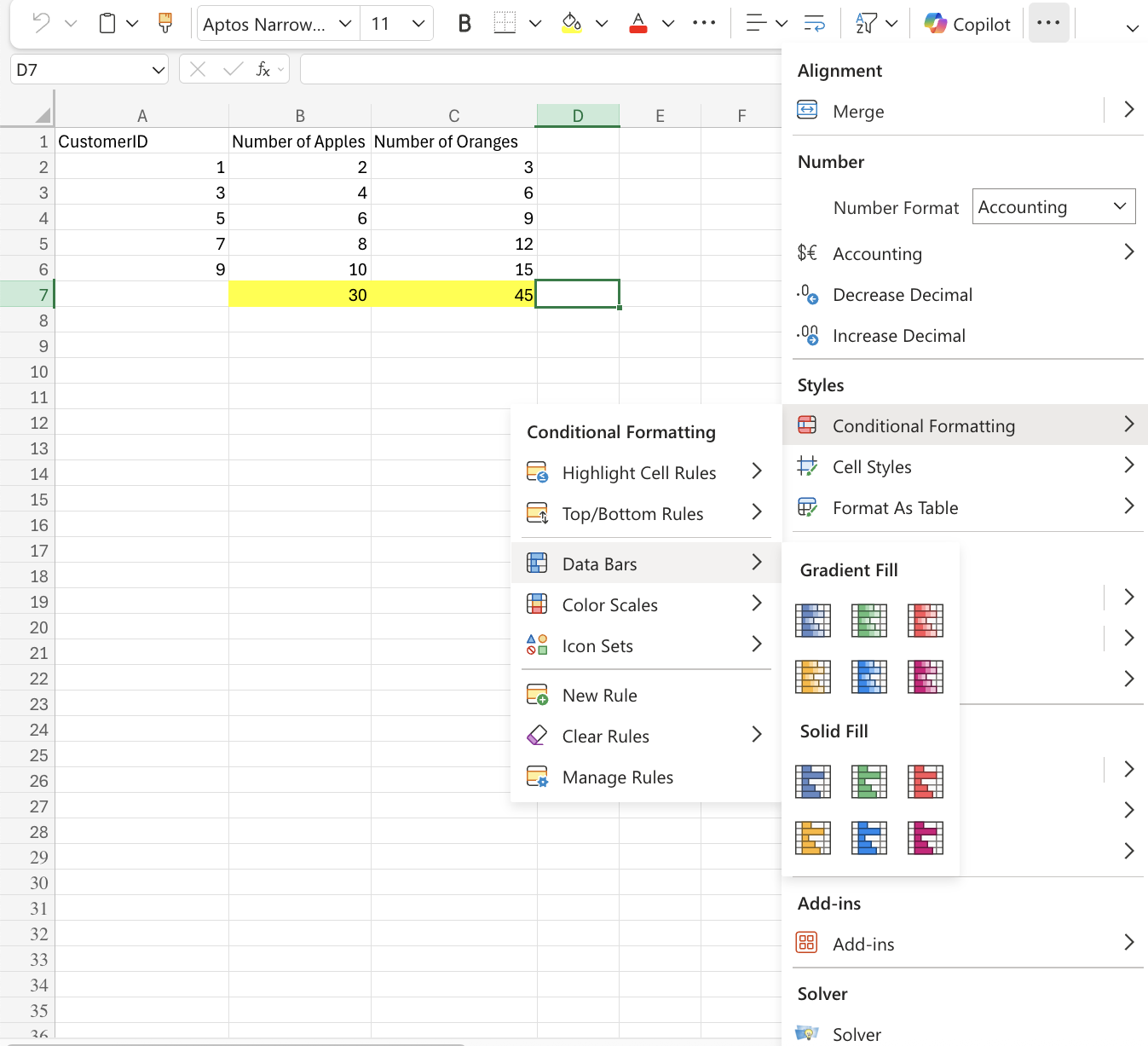 Excel Data Bars example