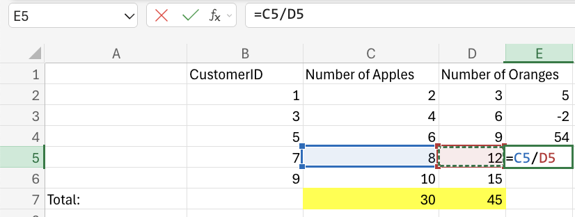 Excel Division example
