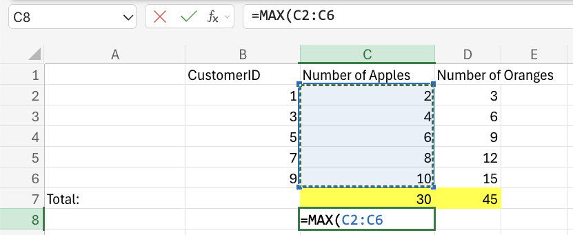 Excel Function Ranges example