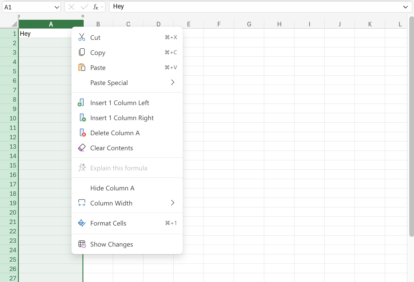 Excel Inserting a Column example