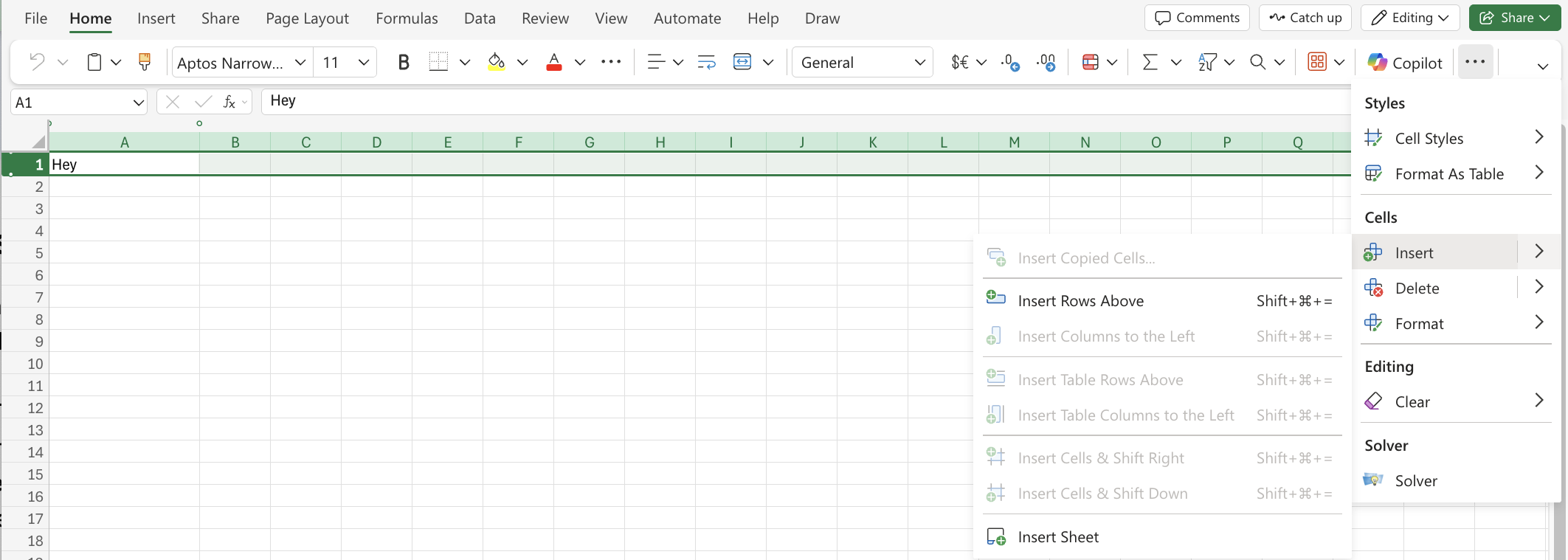 Excel Insert Row example