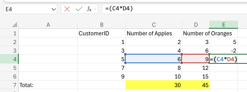 Excel Multiplication example