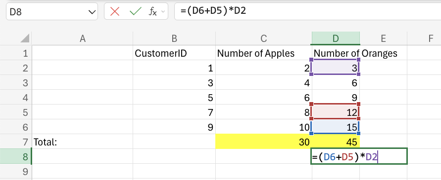 Excel Parentheses example