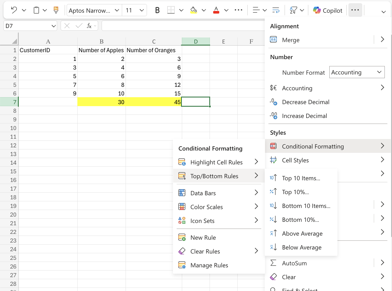 Excel Top/Bottom example